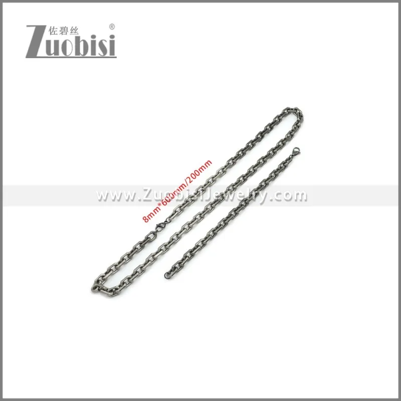 8mm Wide Stainless Steel Jewelry Set s002985A