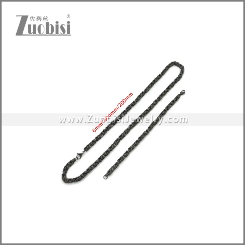 6mm Wide Dark Black Stainless Steel Jewelry Set s002982H