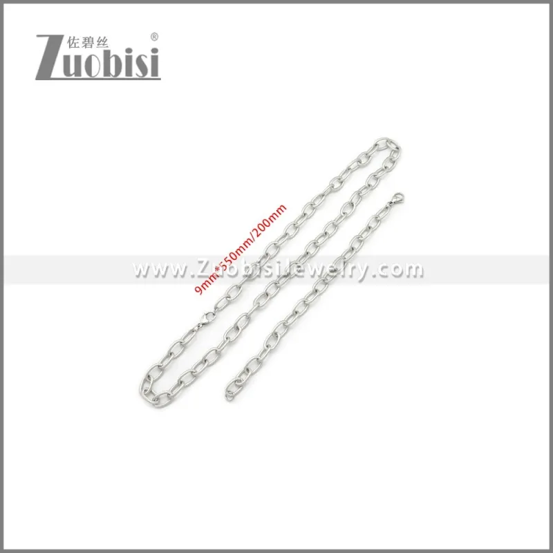 9mm Wide Silver Tone Stainless Steel Jewelry Set s002983S