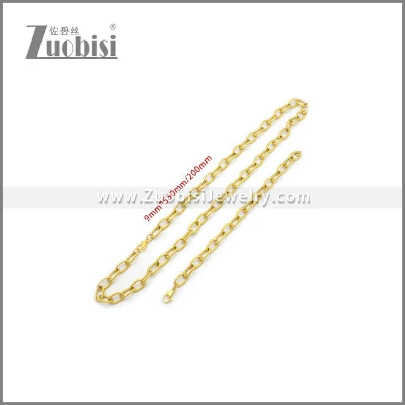 9mm Wide Gold Plating Stainless Steel Jewelry Set s002983G