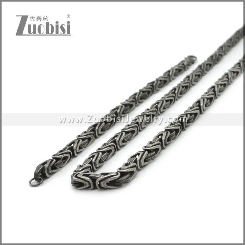 0.6CM Wide Black Stainless Steel Jewelry Set s002982A