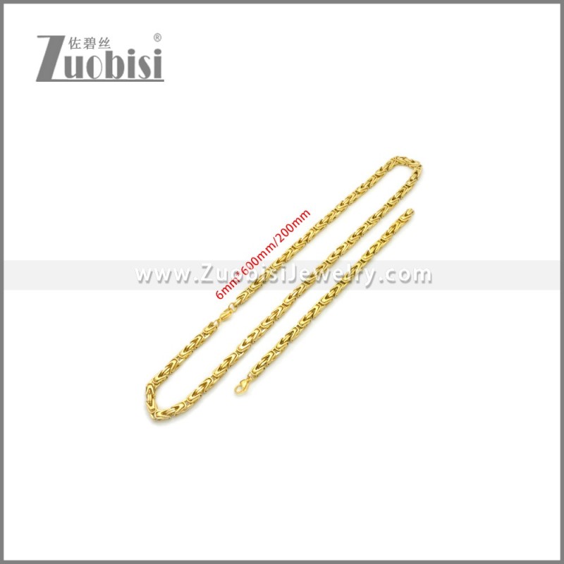 6mm Shiny Gold Plated Stainless Steel Jewelry Set s002982G