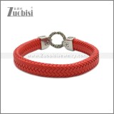 Red Stainless Steel Braided Leather Bracelet b010208R