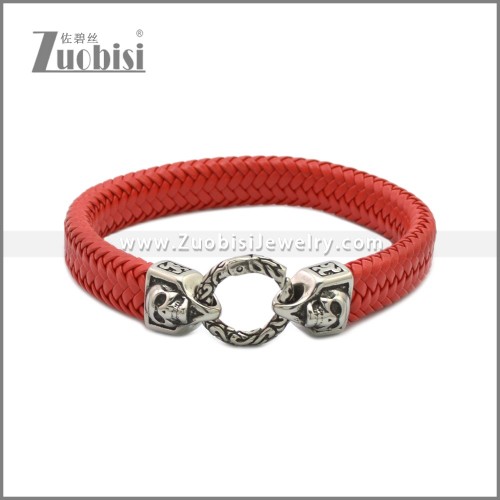 Red Stainless Steel Braided Leather Bracelet b010208R