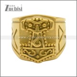 Gold Plated Thor Hammer Stainless Steel Viking Rings r009198G