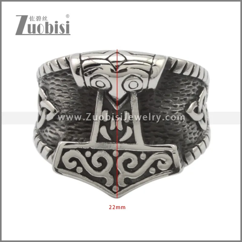 Vintage Silver Nordic Stainless Steel Hammer of Thor Celtic Knots Viking Rings for Men r009282SA