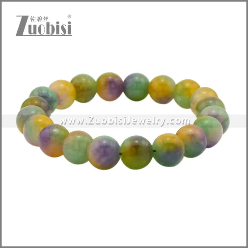 10mm Wide Men Round Beaded Elastic Healing Bracelets b010368C