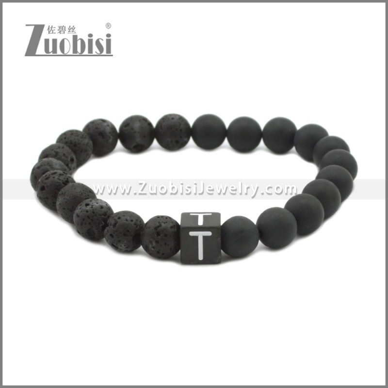 Matte Black Onyx And Cubed Lava Beaded Bracelet b010356H20