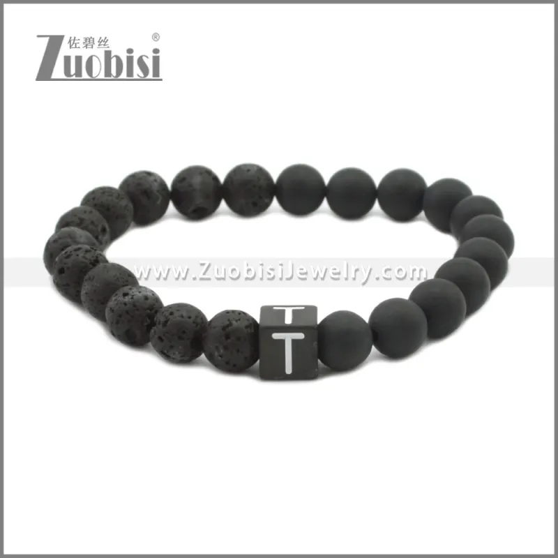 Matte Black Onyx And Cubed Lava Beaded Bracelet b010356H20