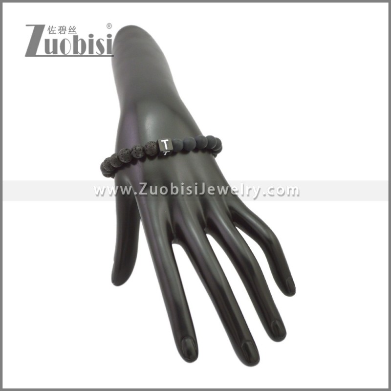 Matte Black Onyx And Cubed Lava Beaded Bracelet b010356H20