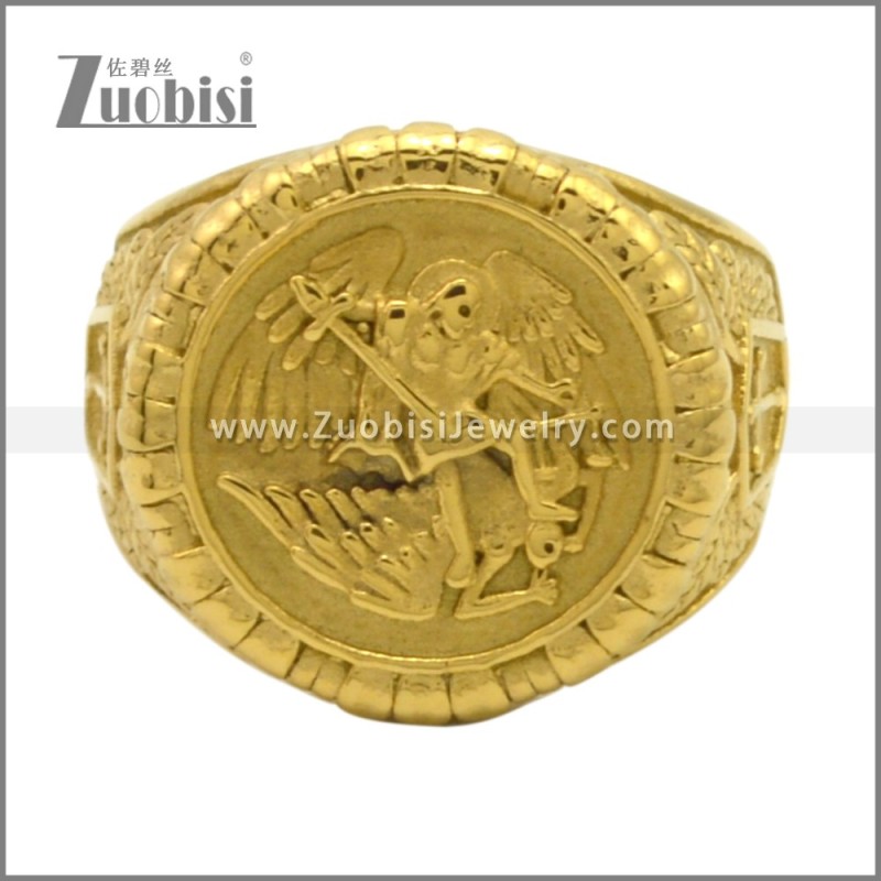 Golden Stainless Steel ST. Michael Ring r009505G