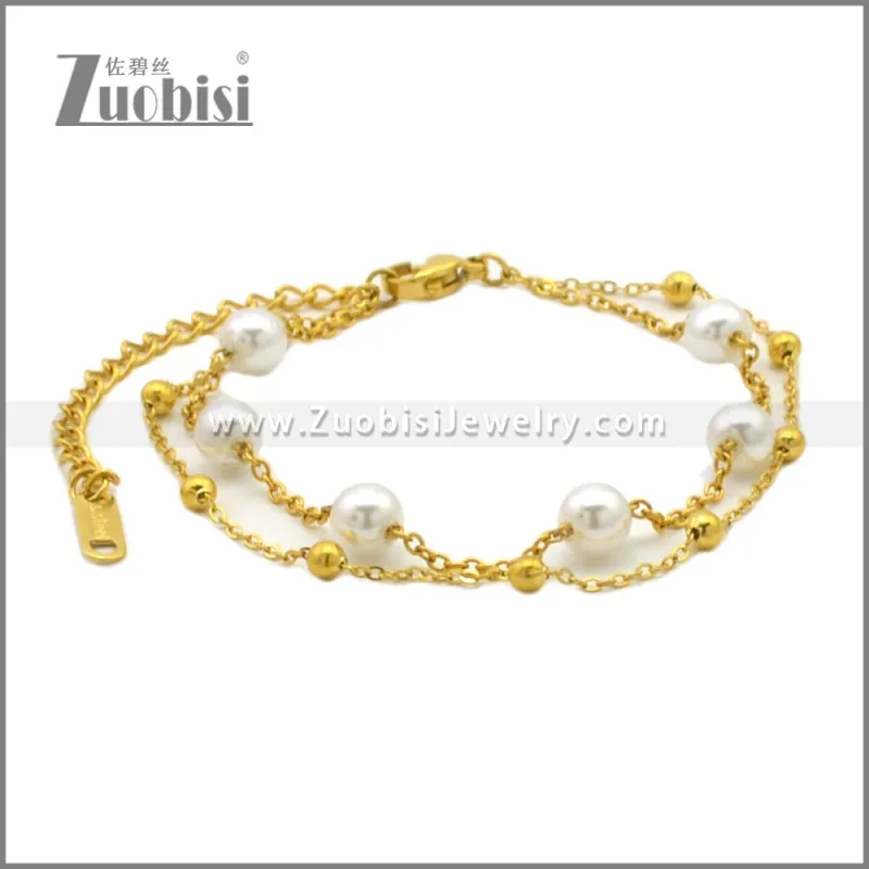 Yellow Gold Plating Elegant Stainless Steel Pearl Bracelet b010413G