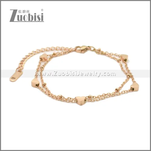 Rose Gold Stainless Steel Heart Charm Bracelet b010421R