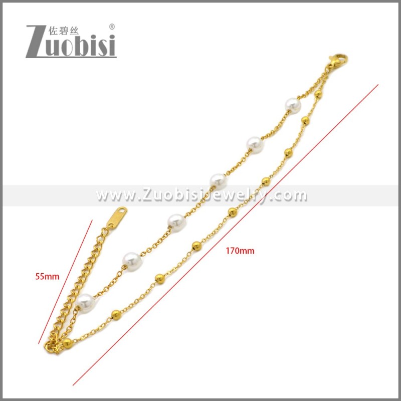 Yellow Gold Plating Elegant Stainless Steel Pearl Bracelet b010413G