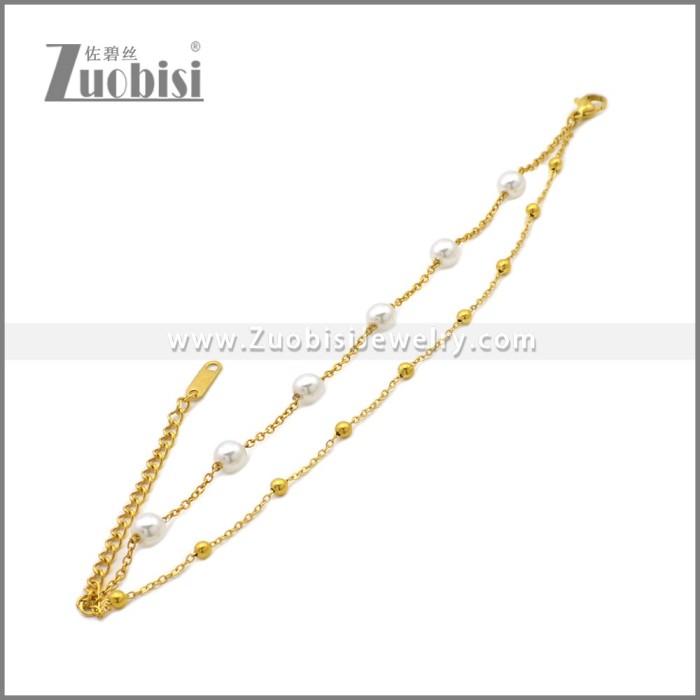 Yellow Gold Plating Elegant Stainless Steel Pearl Bracelet b010413G
