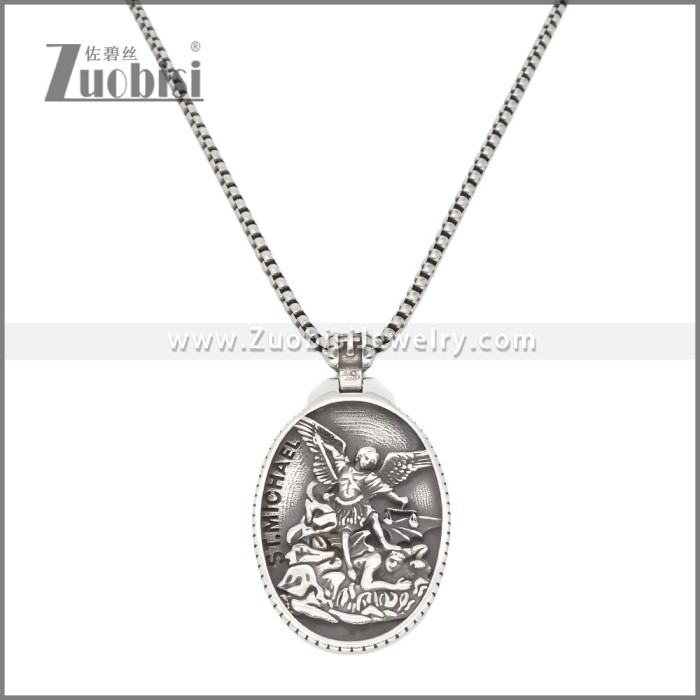 Silver Stainless Steel Saint ST Michael Pendant p011743S2