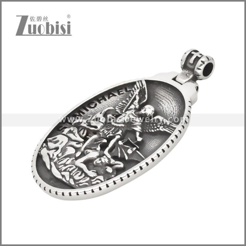 Silver Stainless Steel Saint ST Michael Pendant p011743S2