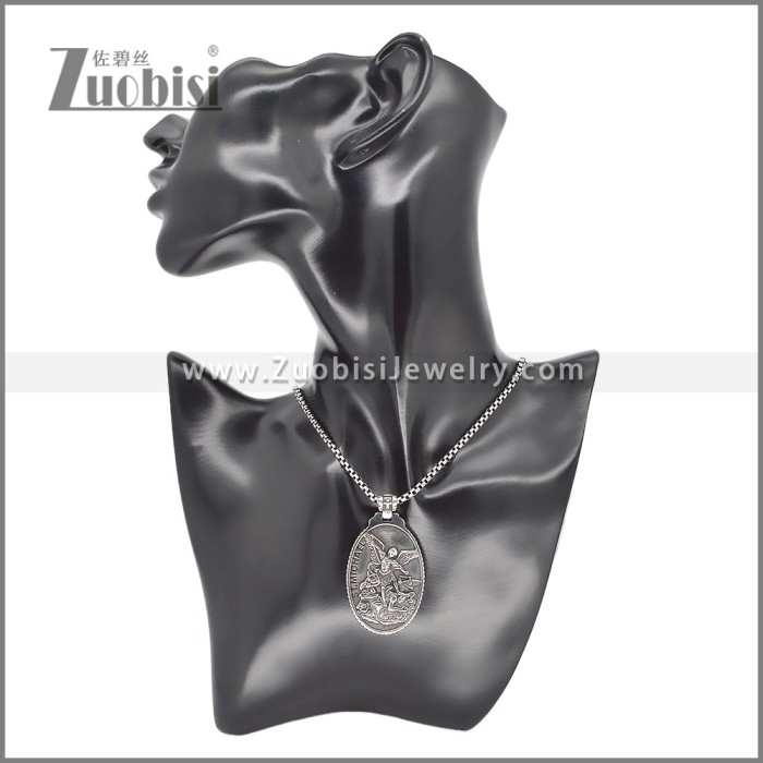 Silver Stainless Steel Saint ST Michael Pendant p011743S2