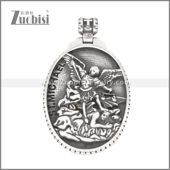 Silver Stainless Steel Saint ST Michael Pendant p011743S2