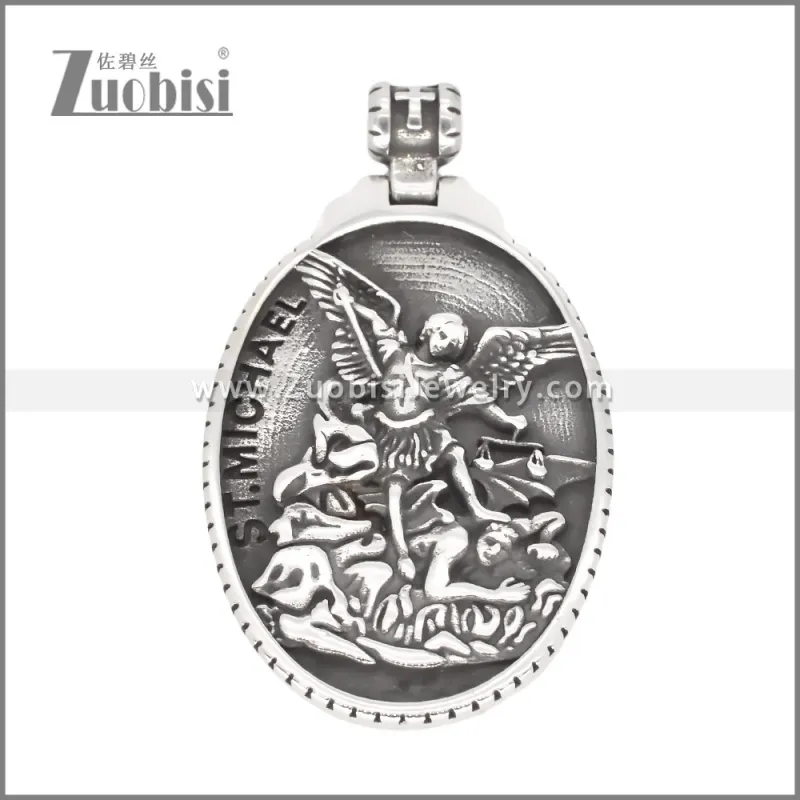 Silver Stainless Steel Saint ST Michael Pendant p011743S2