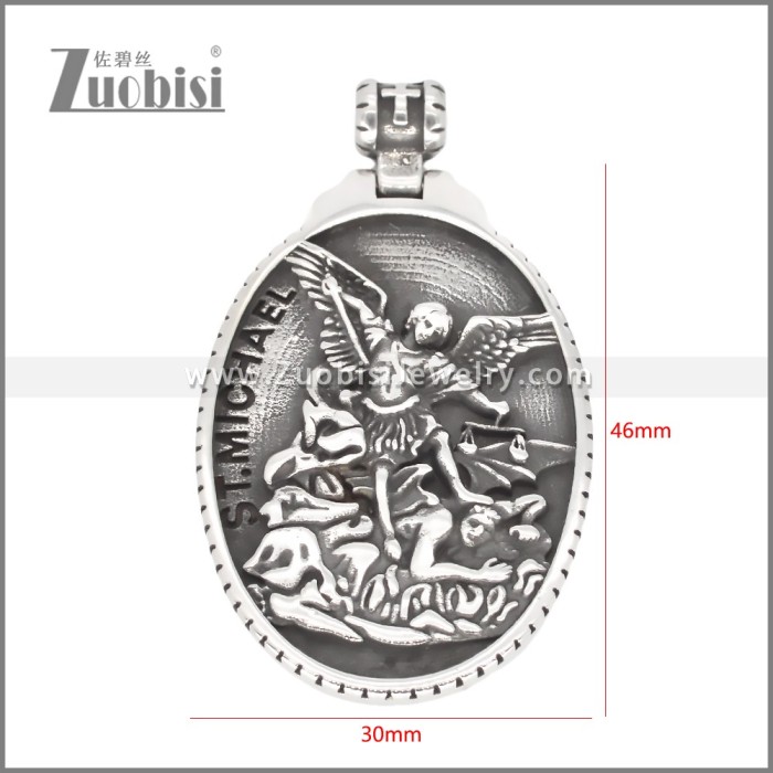 Silver Stainless Steel Saint ST Michael Pendant p011743S2