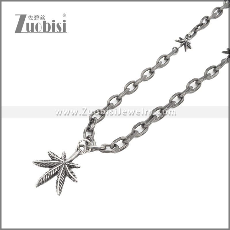 Stainless Steel Vintage Leaf Pendant Necklace n003417