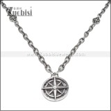 Oxidized Black Stainless Steel Compass Pendant Chain n003422S