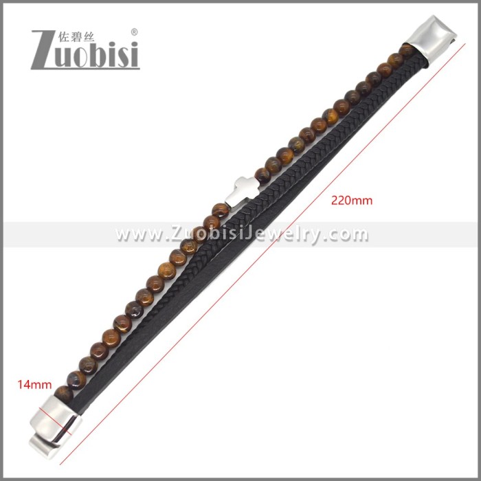 3 Layer Tiger Eye Stone Bead Leather Bracelet b010553S