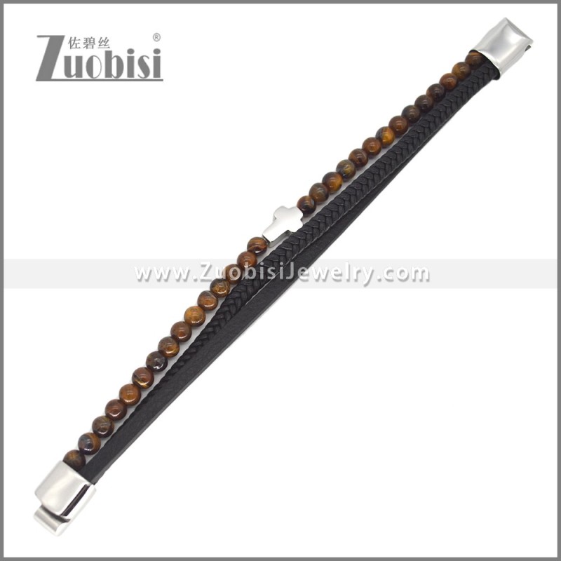 3 Layer Tiger Eye Stone Bead Leather Bracelet b010553S