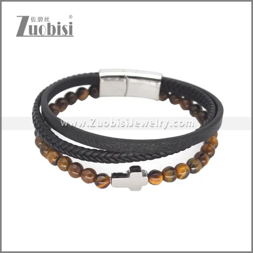3 Layer Tiger Eye Stone Bead Leather Bracelet b010553S