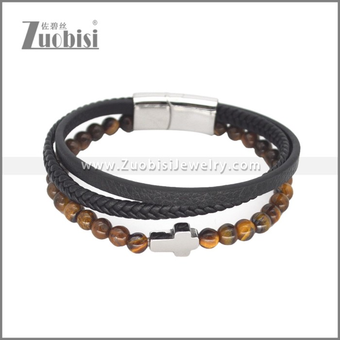 3 Layer Tiger Eye Stone Bead Leather Bracelet b010553S