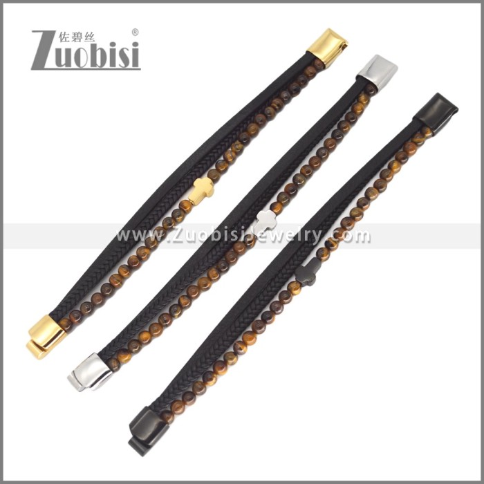 3 Layer Tiger Eye Stone Bead Leather Bracelet b010553S