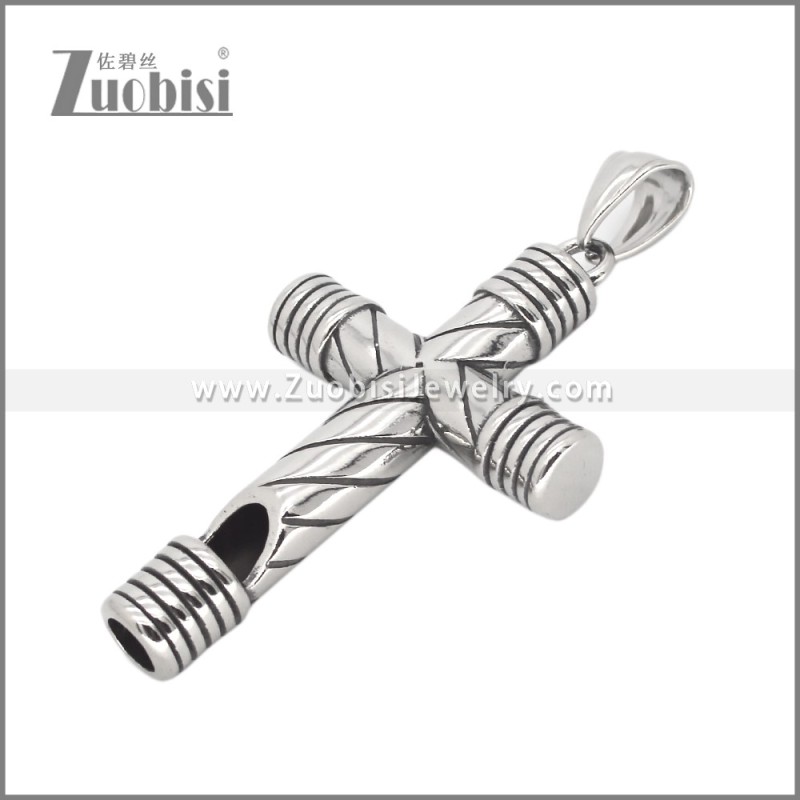 Stainless Steel Cross Shaped Whistle Pendant p012030