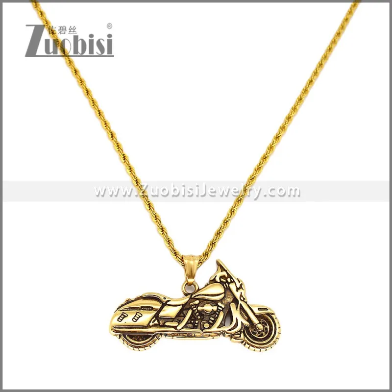 Gold Plated Stainless Steel Motorbike Pendant p012582