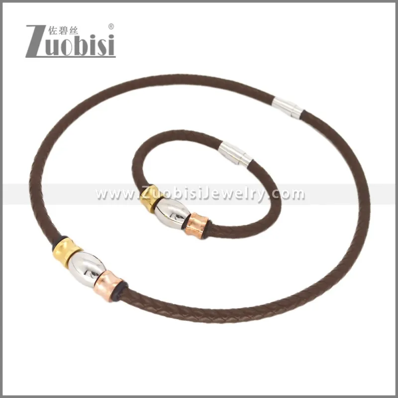 Leather Necklace and Bracelet Set s003113