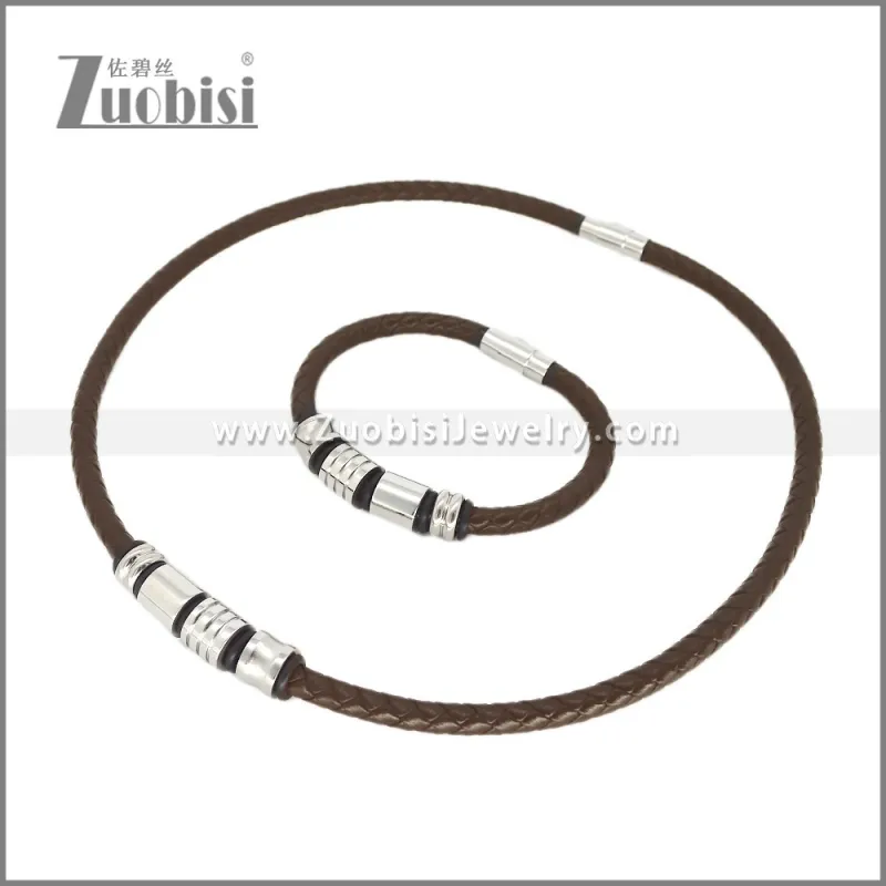 Leather Necklace and Bracelet Set s003118