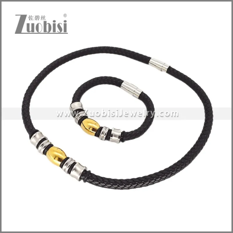 Leather Necklace and Bracelet Set s003093