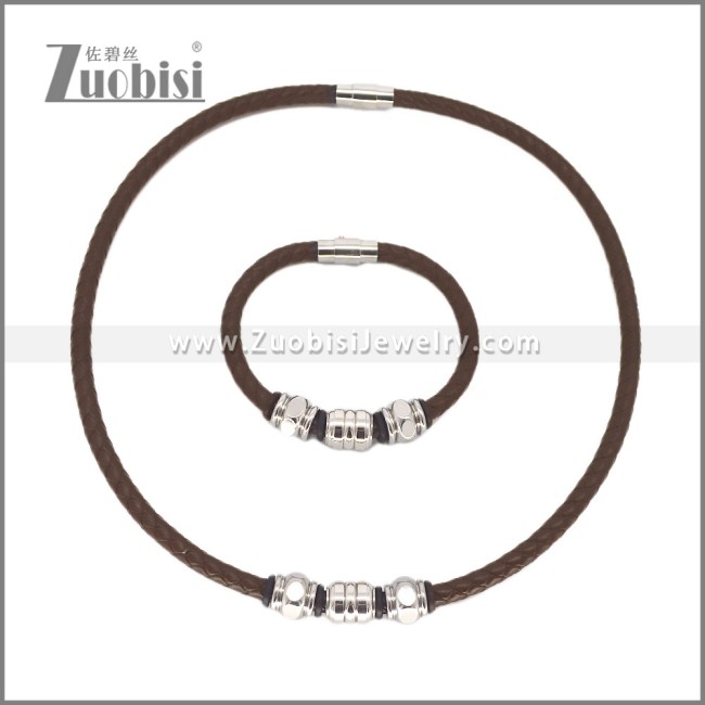 Leather Necklace and Bracelet Set s003121