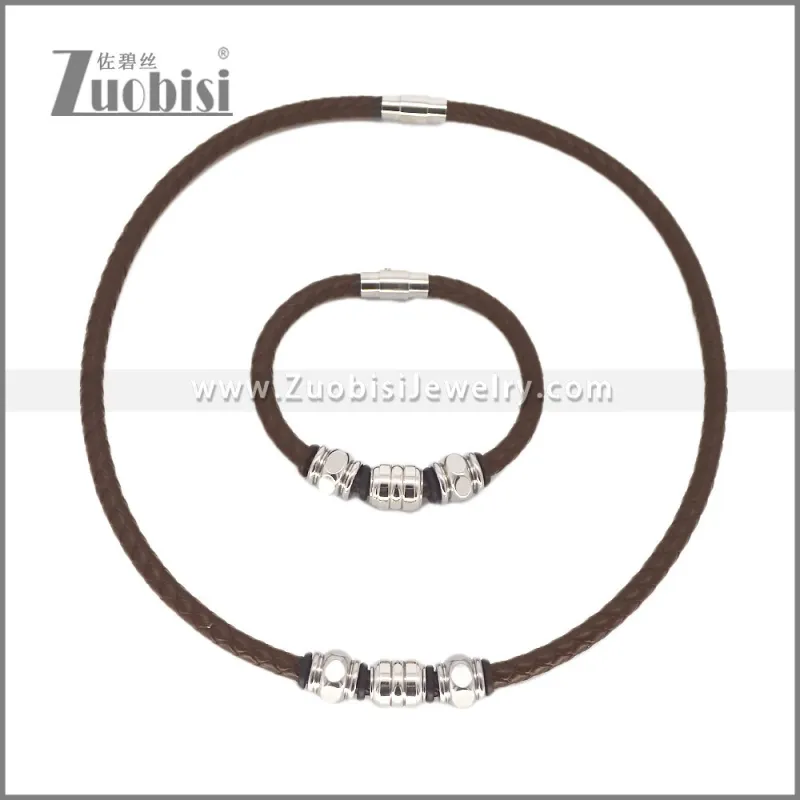 Leather Necklace and Bracelet Set s003121