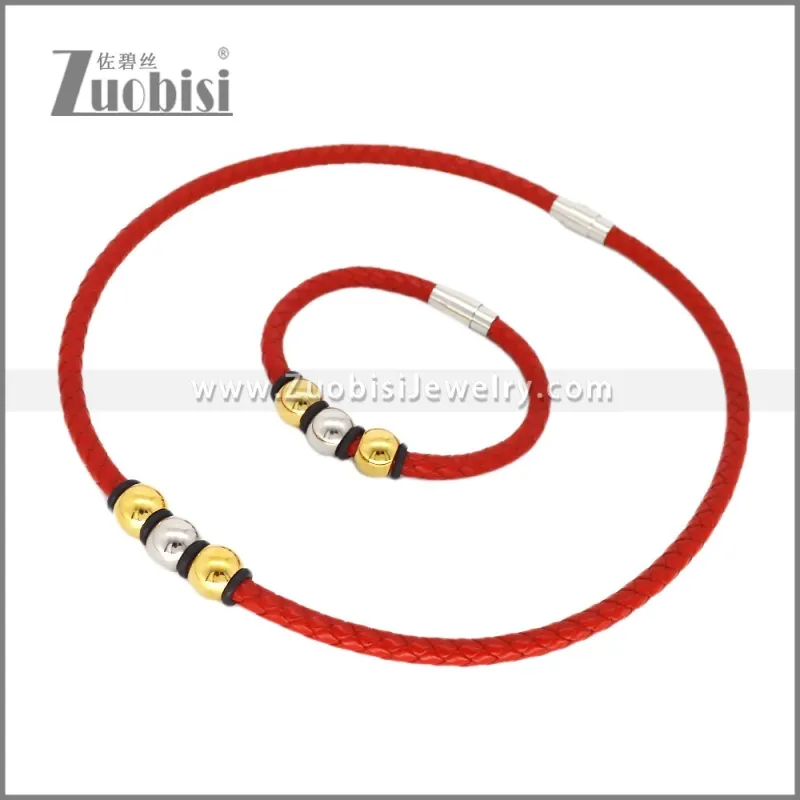 Leather Necklace and Bracelet Set s003117