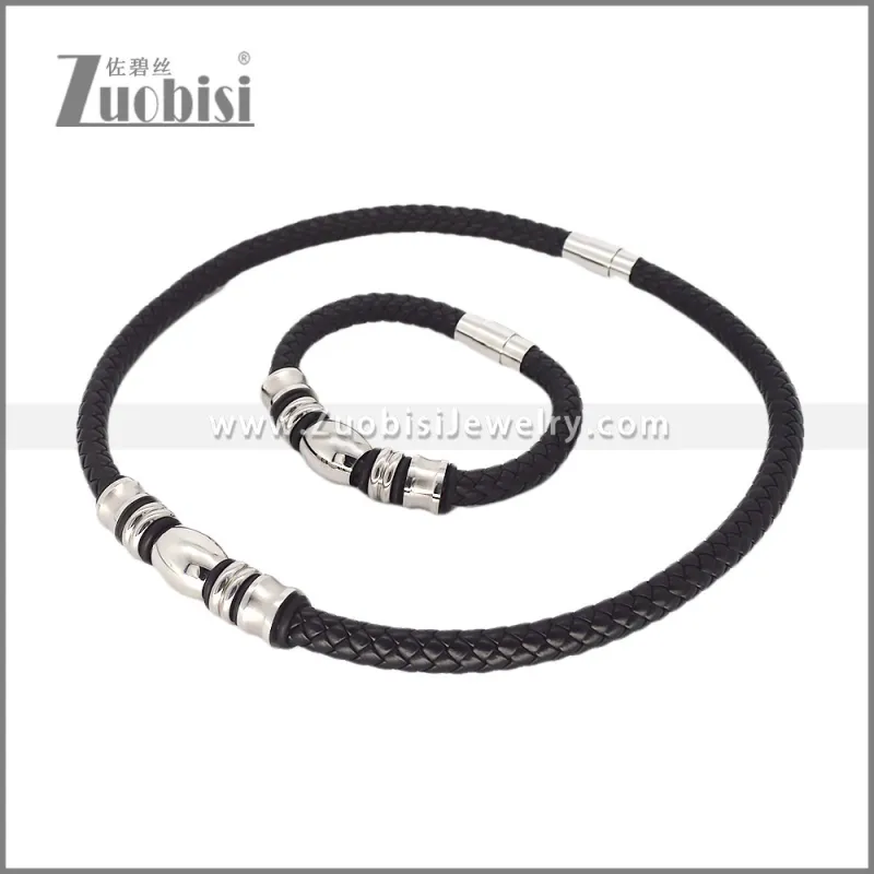 Leather Necklace and Bracelet Set s003094