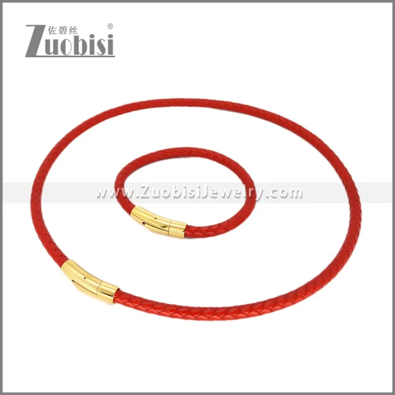 Leather Necklace and Bracelet Set s003109