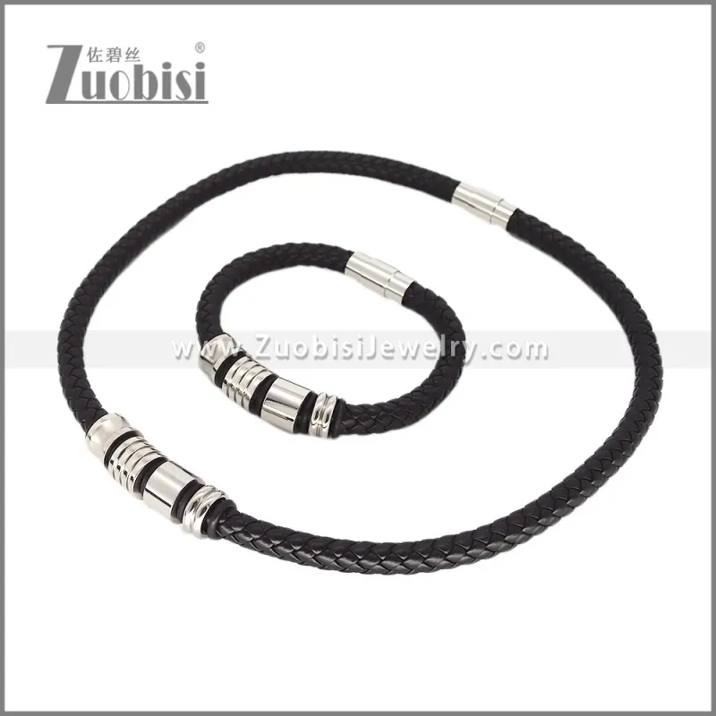 Leather Necklace and Bracelet Set s003092