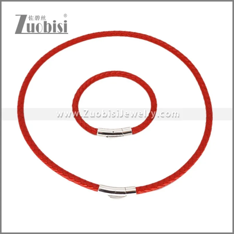 Leather Necklace and Bracelet Set s003110