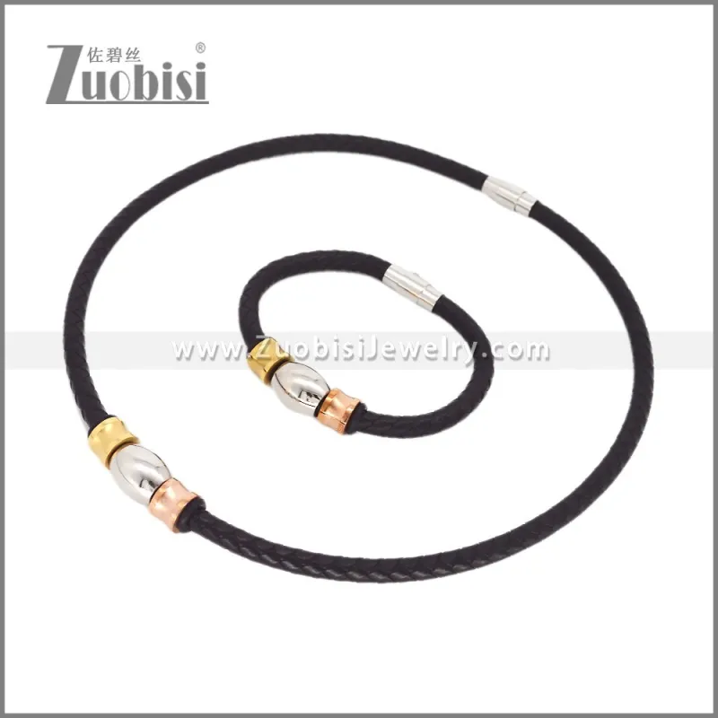 Leather Necklace and Bracelet Set s003115