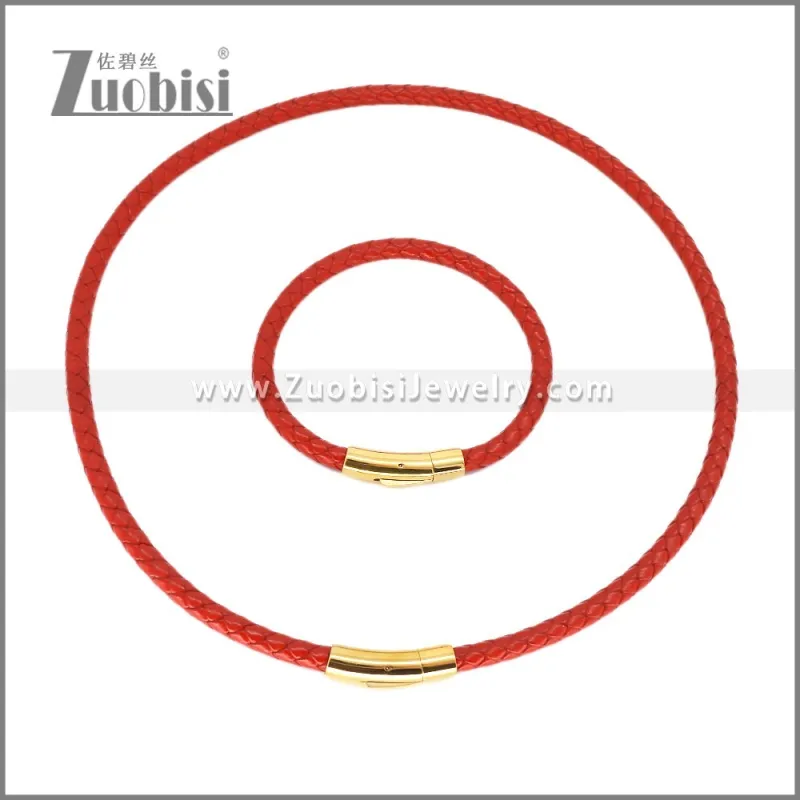 Leather Necklace and Bracelet Set s003109