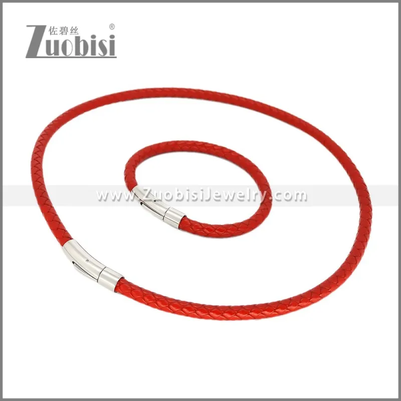 Leather Necklace and Bracelet Set s003110