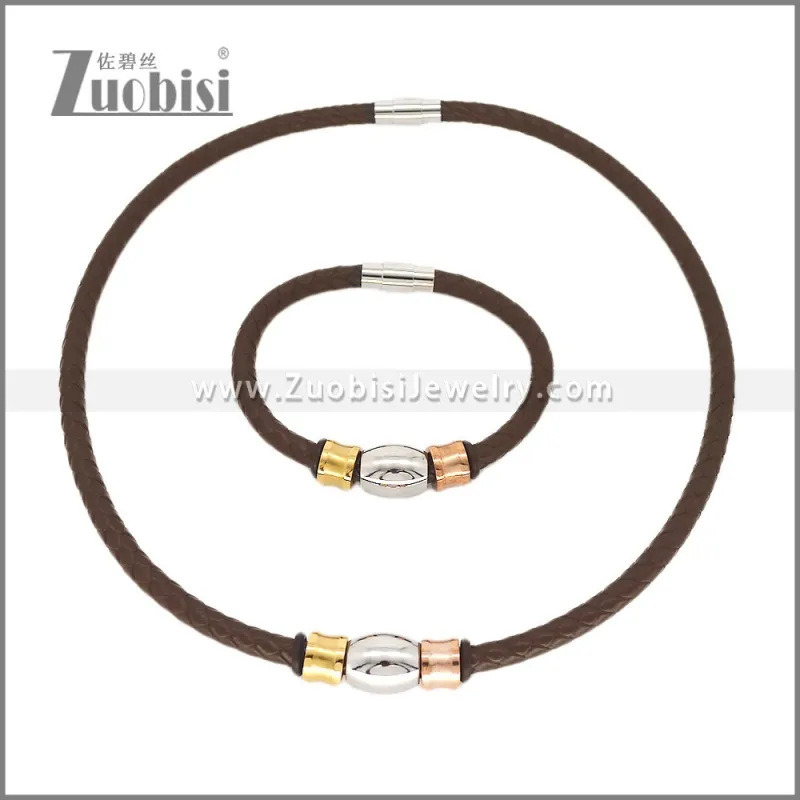 Leather Necklace and Bracelet Set s003113