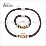 Leather Necklace and Bracelet Set s003093