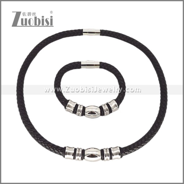 Leather Necklace and Bracelet Set s003094